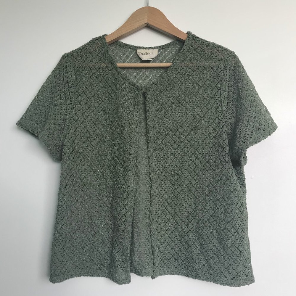 Vintage 90s Green Crochet Cardigan